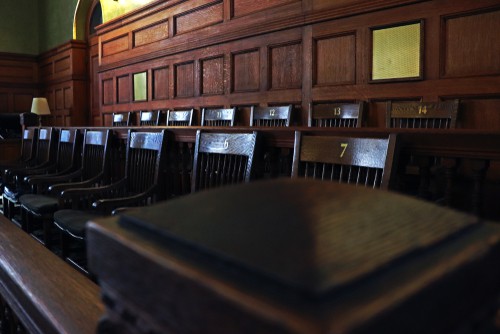 This is an image of a jury box in a courtroom for an Arkansas Philips CPAP lawsuit
