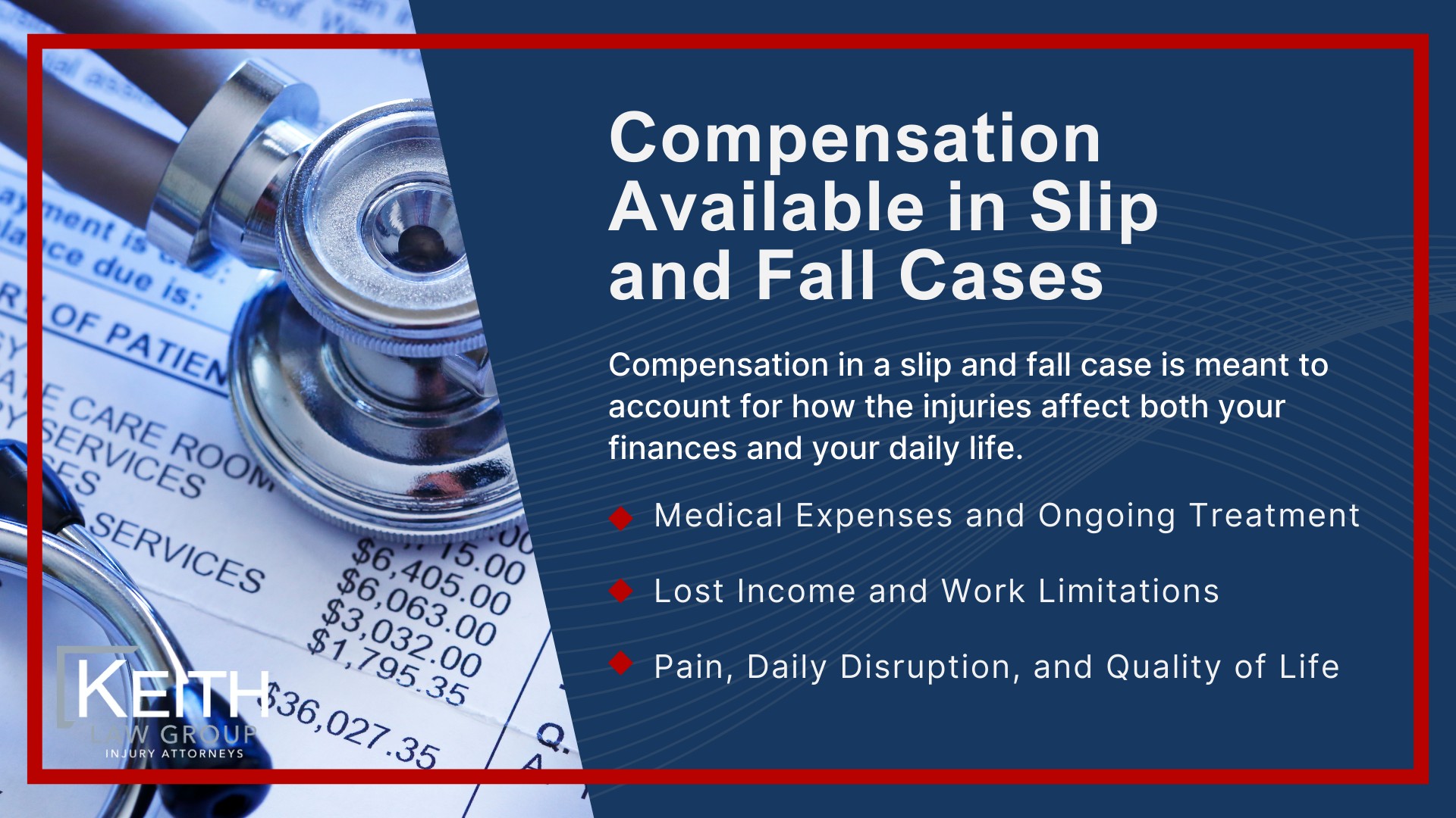 Experienced Rogers Slip and Fall Attorneys at Keith Law Group; Slip and Fall Accidents in Rogers, Arkansas (2); Common Locations Where Fall Accidents Occur; Conditions That Commonly Cause Slip and Fall Injuries; Arkansas Premises Liability Laws and Slip and Fall Cases; What Must Be Proven Under Arkansas Law; Notice and Property Owner Negligence; Injuries Caused by Slip and Fall Accidents; Evidence That Supports Slip and Fall Claims; Evidence Showing the Nature of Your Slip and Fall Accident; Fault, Responsibility, and Partial Blame in Arkansas; Compensation Available in Slip and Fall Cases