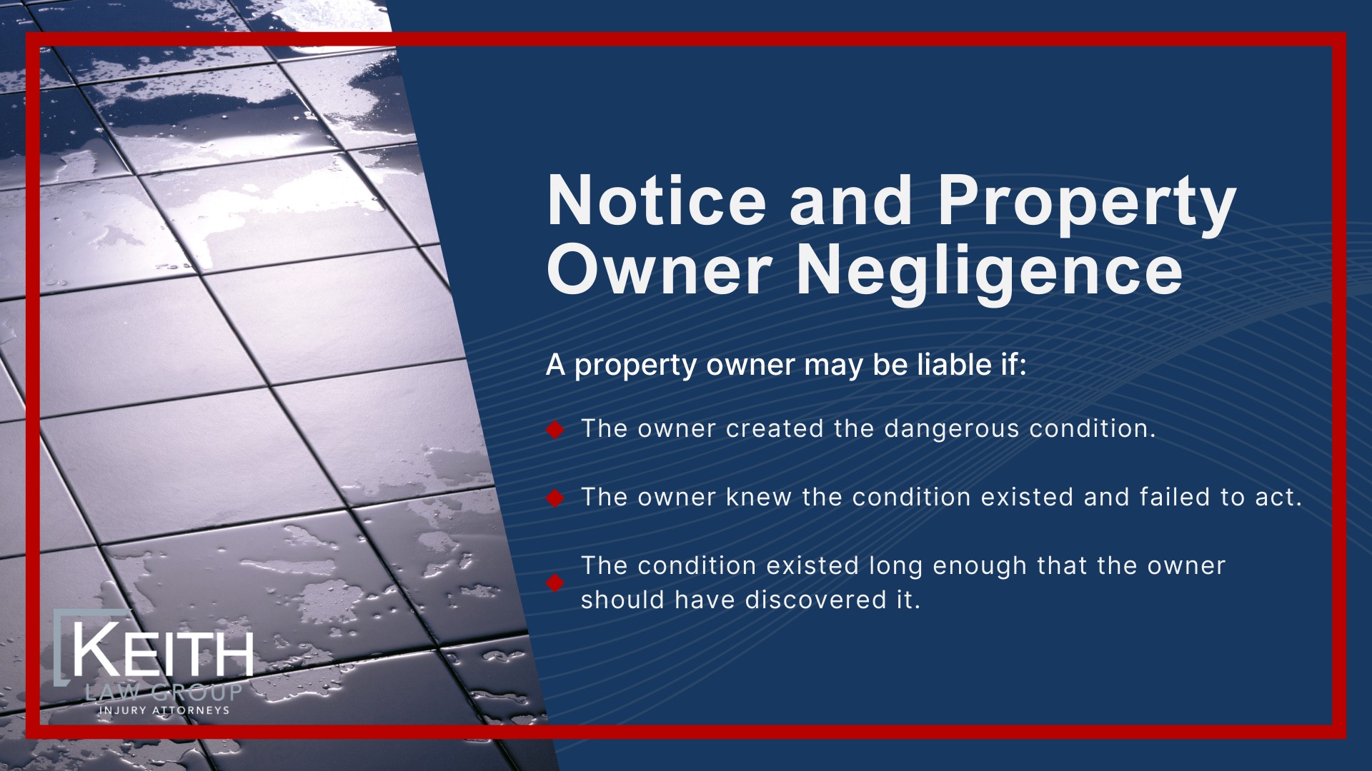 Experienced Rogers Slip and Fall Attorneys at Keith Law Group; Slip and Fall Accidents in Rogers, Arkansas (2); Common Locations Where Fall Accidents Occur; Conditions That Commonly Cause Slip and Fall Injuries; Arkansas Premises Liability Laws and Slip and Fall Cases; What Must Be Proven Under Arkansas Law; Notice and Property Owner Negligence
