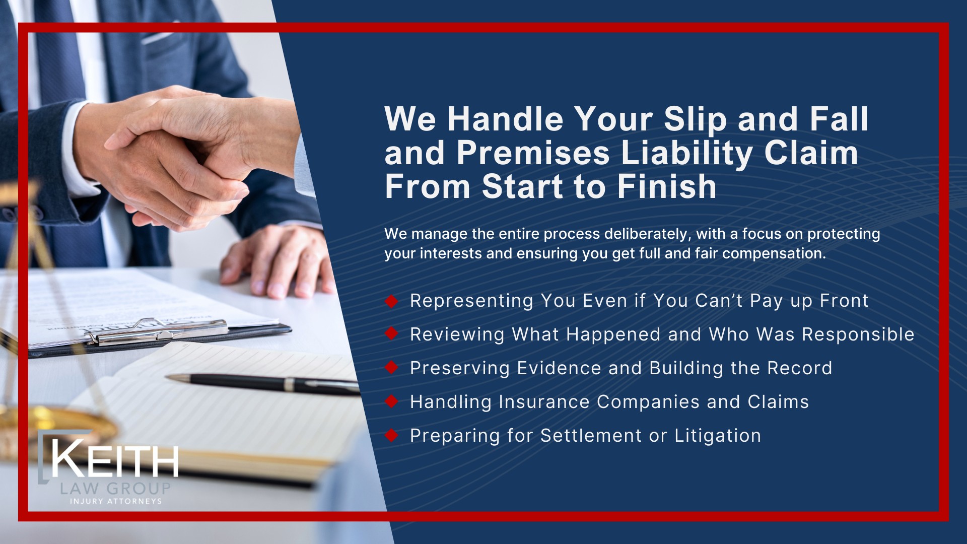 Experienced Rogers Slip and Fall Attorneys at Keith Law Group; Slip and Fall Accidents in Rogers, Arkansas (2); Common Locations Where Fall Accidents Occur; Conditions That Commonly Cause Slip and Fall Injuries; Arkansas Premises Liability Laws and Slip and Fall Cases; What Must Be Proven Under Arkansas Law; Notice and Property Owner Negligence; Injuries Caused by Slip and Fall Accidents; Evidence That Supports Slip and Fall Claims; Evidence Showing the Nature of Your Slip and Fall Accident; Fault, Responsibility, and Partial Blame in Arkansas; Compensation Available in Slip and Fall Cases; We Handle Your Slip and Fall and Premises Liability Claim From Start to Finish