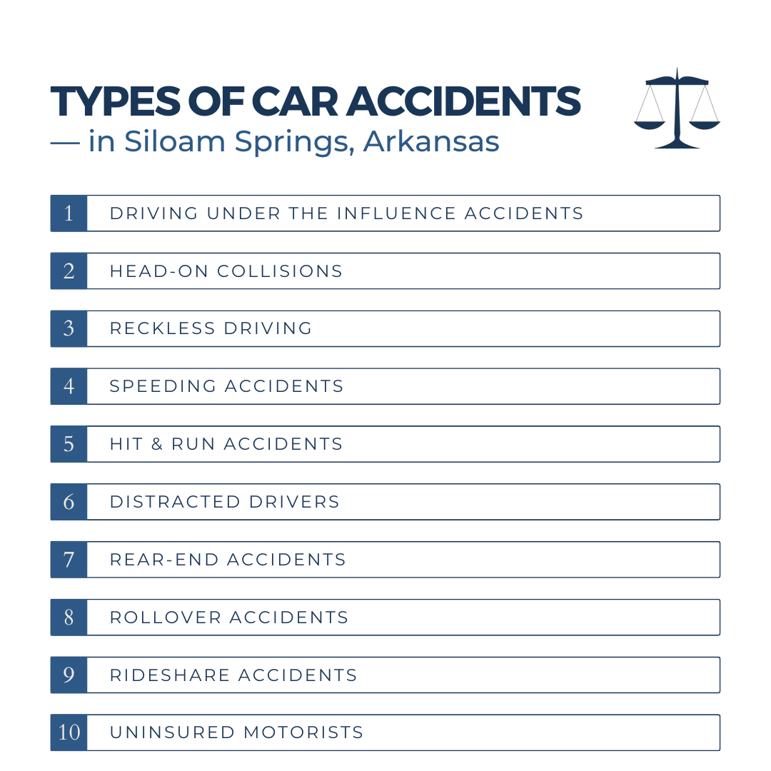 Types of car accident cases we handle in Siloam Springs Arkansas