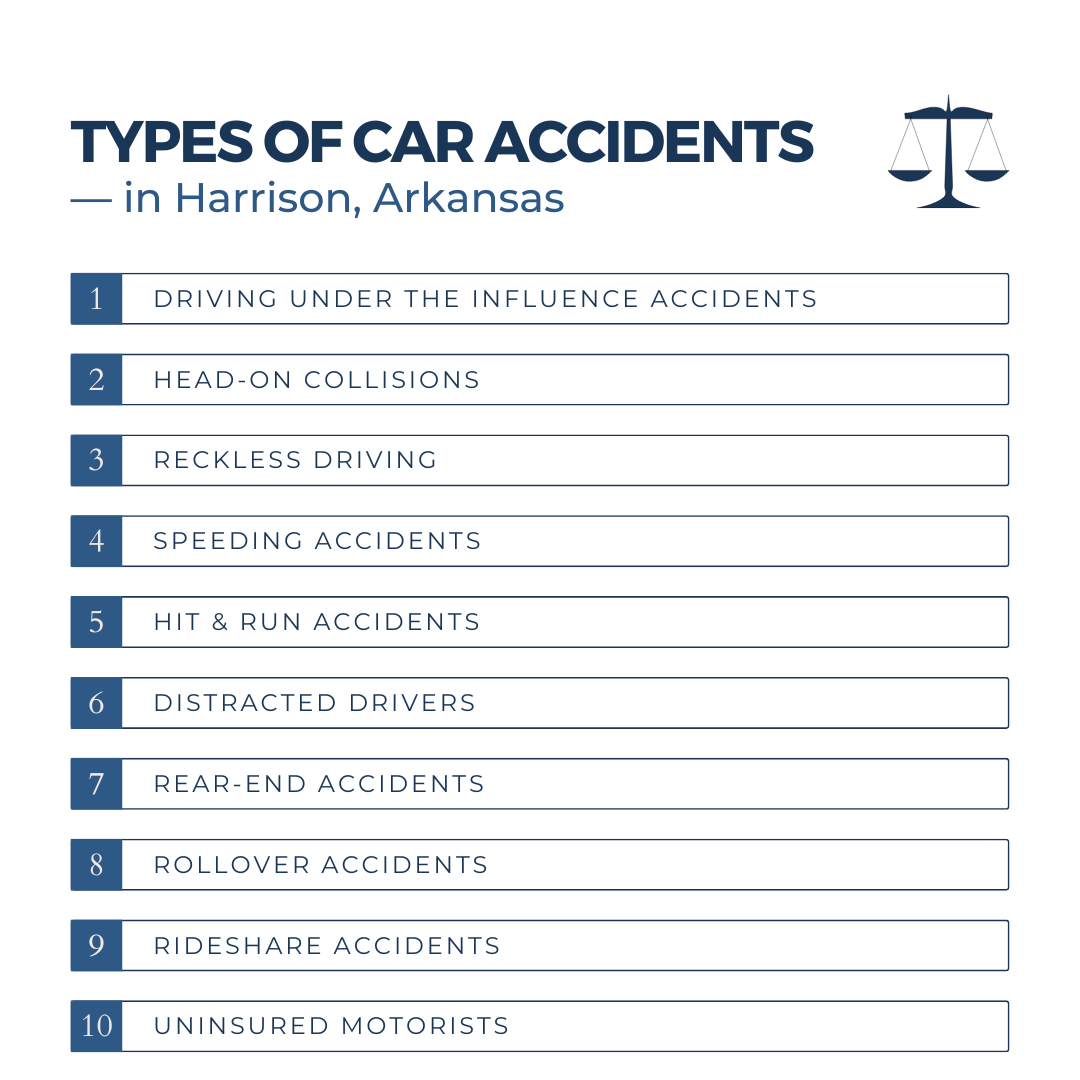 Types of car accident cases we handle in Harrison Arkansas