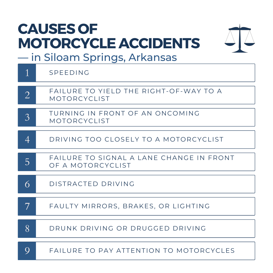 What are the most common causes of motorcycle accidents in Siloam Springs motorcycle accident lawyer Arkansas?