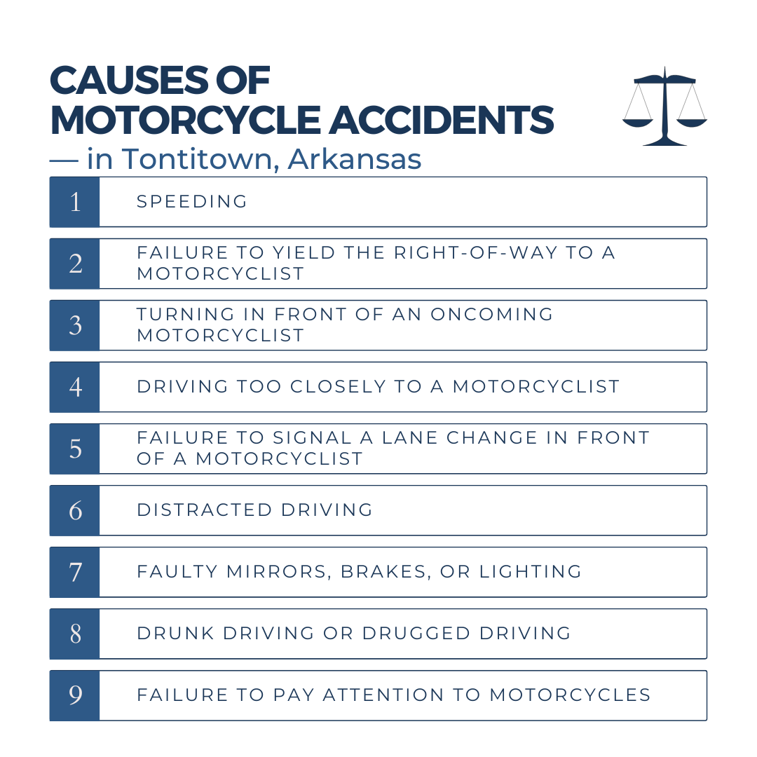 What are the most common causes of motorcycle accidents in Tontitown motorcycle accident lawyer Arkansas?