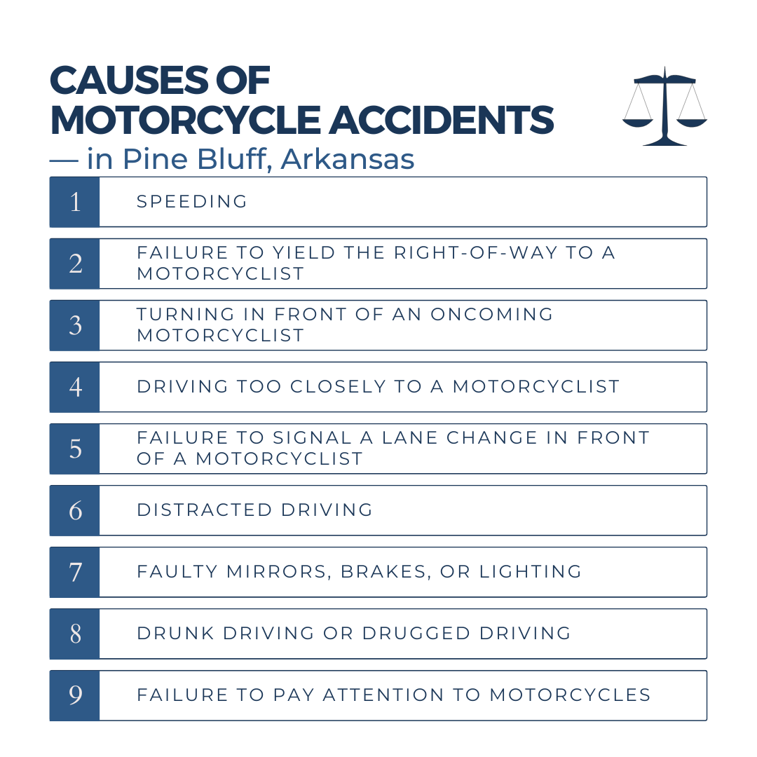 What are the most common causes of motorcycle accidents in Pine Bluff motorcycle accident lawyer Arkansas?