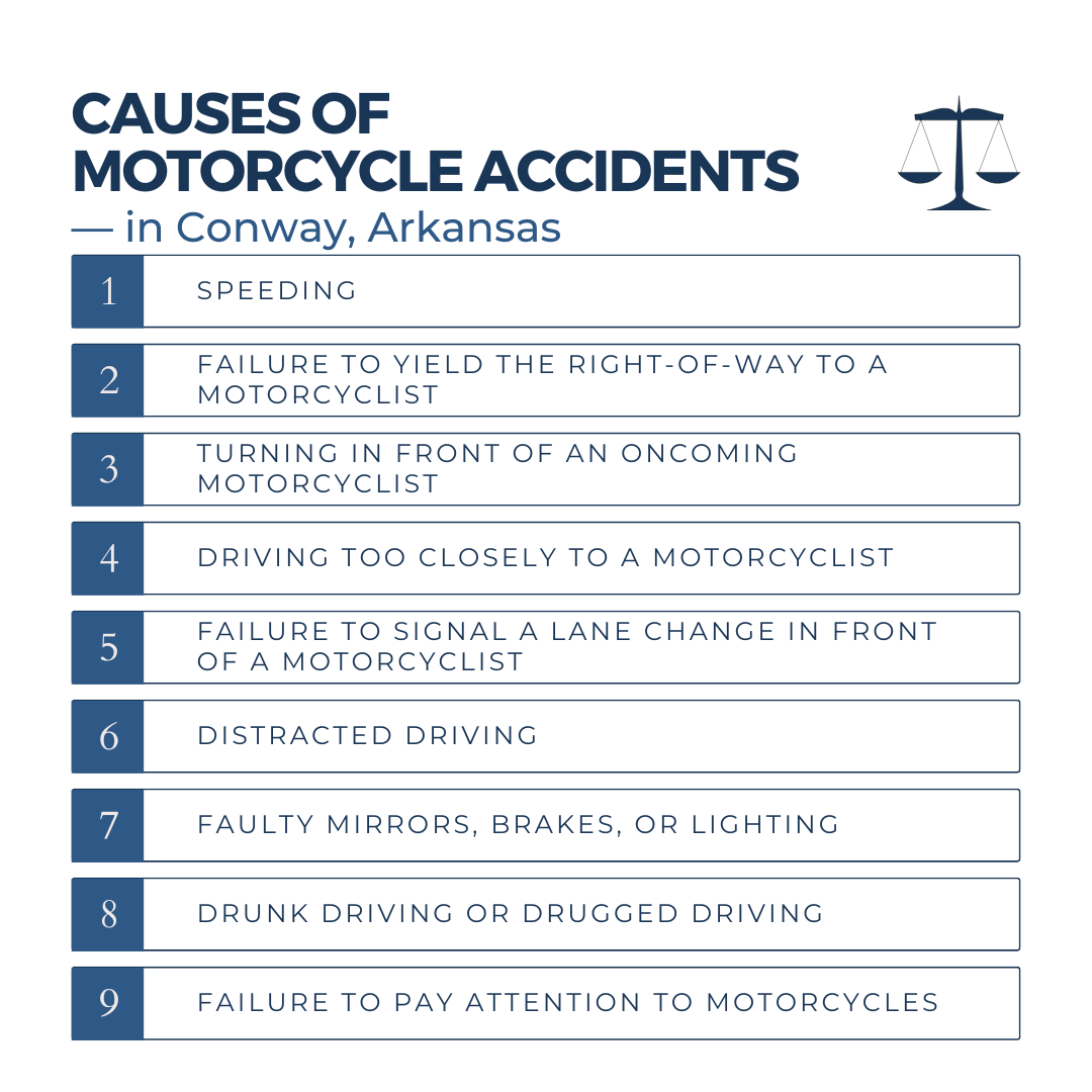 What are the most common causes of motorcycle accidents in Conway motorcycle accident lawyer Arkansas?