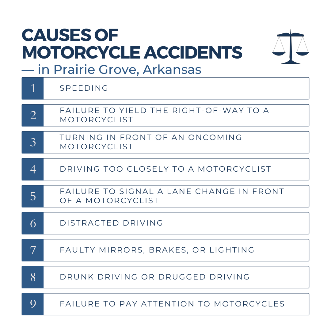 What are the most common causes of motorcycle accidents in Prairie Grove motorcycle accident lawyer Arkansas?