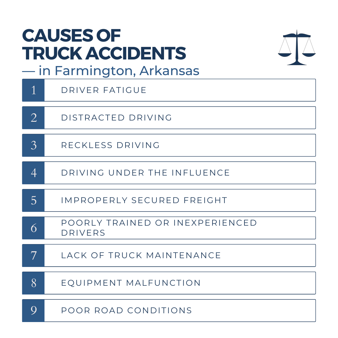 Common causes of truck accidents in Farmington Arkansas