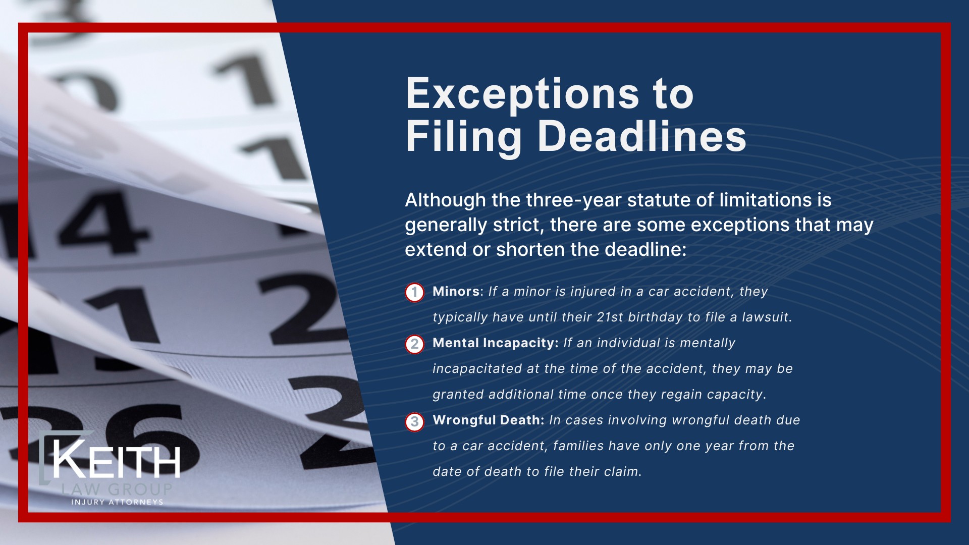 Common Arkansas Car Accidents and Their Causes; Rear-end Collisions; T-bone Accidents at Intersections; Head-on Crashes on Highways; Distracted Driving Incidents; Distracted Driving Incidents (2); Reporting a Car Accident and Hiring a Lawyer in Arkansas; Legal Requirement to Report Accidents; Gathering Evidence at the Scene; Finding an Experienced Attorney; Initial Consultation with a Lawyer; Assessing Case Strength; Filing Deadlines and Settlement Timelines in Arkansas Car Accident Lawsuits; Statute of Limitations_ 3 Years; Exceptions to Filing Deadlines