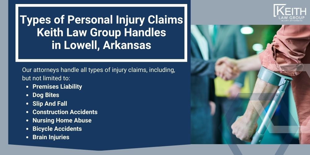 Lowell Personal Injury Lawyer; Lowell Personal Injury Lawyers; Lowell Personal Injury Attorney; Lowell Personal Injury Attorneys; Lowell Arkansas Personal Injury Lawyer; Lowell Arkansas Personal Injury Lawyers; Lowell Arkansas Personal Injury Attorney; Lowell Arkansas Personal Injury Attorneys; The #1 Lowell, Arkansas INJURY LAWYER; Damages In Lowell, Arkansas; Types of Personal Injury Claims Keith Law Group Handles in Lowell, Arkansas