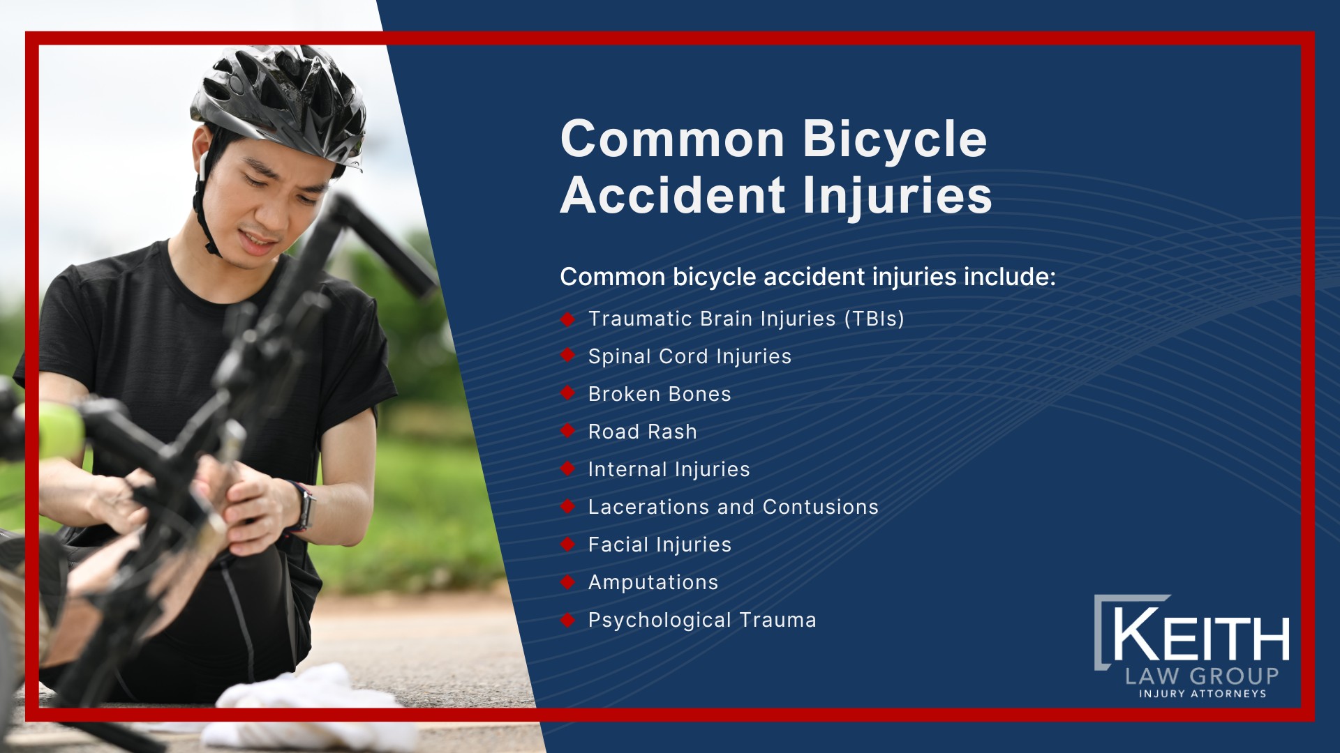 Our Experienced Bicycle Accident Lawyers are Prepared to Help You; Meet Our Rogers Bicycle Accident Lawyers; Sean Keith; Brynna Barnica; What to Do After a Bicycle Accident in Arkansas; Common Evidence in a Bicycle Accident Lawsuit; Common Damages in a Motorcycle Accident Case; The Legal Process for Bicycle Accident Cases in Arkansas; Common Bicycle Accident Injuries