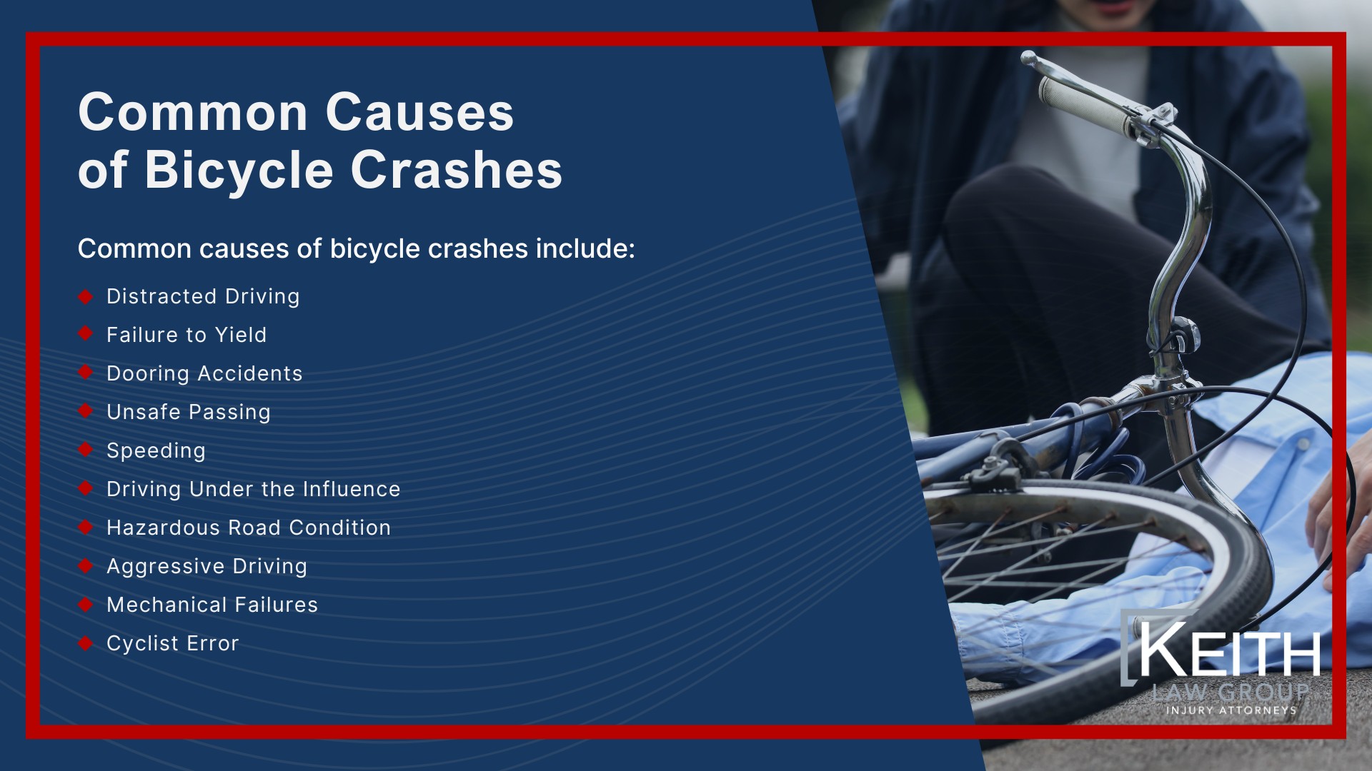 Our Experienced Bicycle Accident Lawyers are Prepared to Help You; Meet Our Rogers Bicycle Accident Lawyers; Sean Keith; Brynna Barnica; What to Do After a Bicycle Accident in Arkansas; Common Evidence in a Bicycle Accident Lawsuit; Common Damages in a Motorcycle Accident Case; The Legal Process for Bicycle Accident Cases in Arkansas; Common Bicycle Accident Injuries; Common Causes of Bicycle Crashes