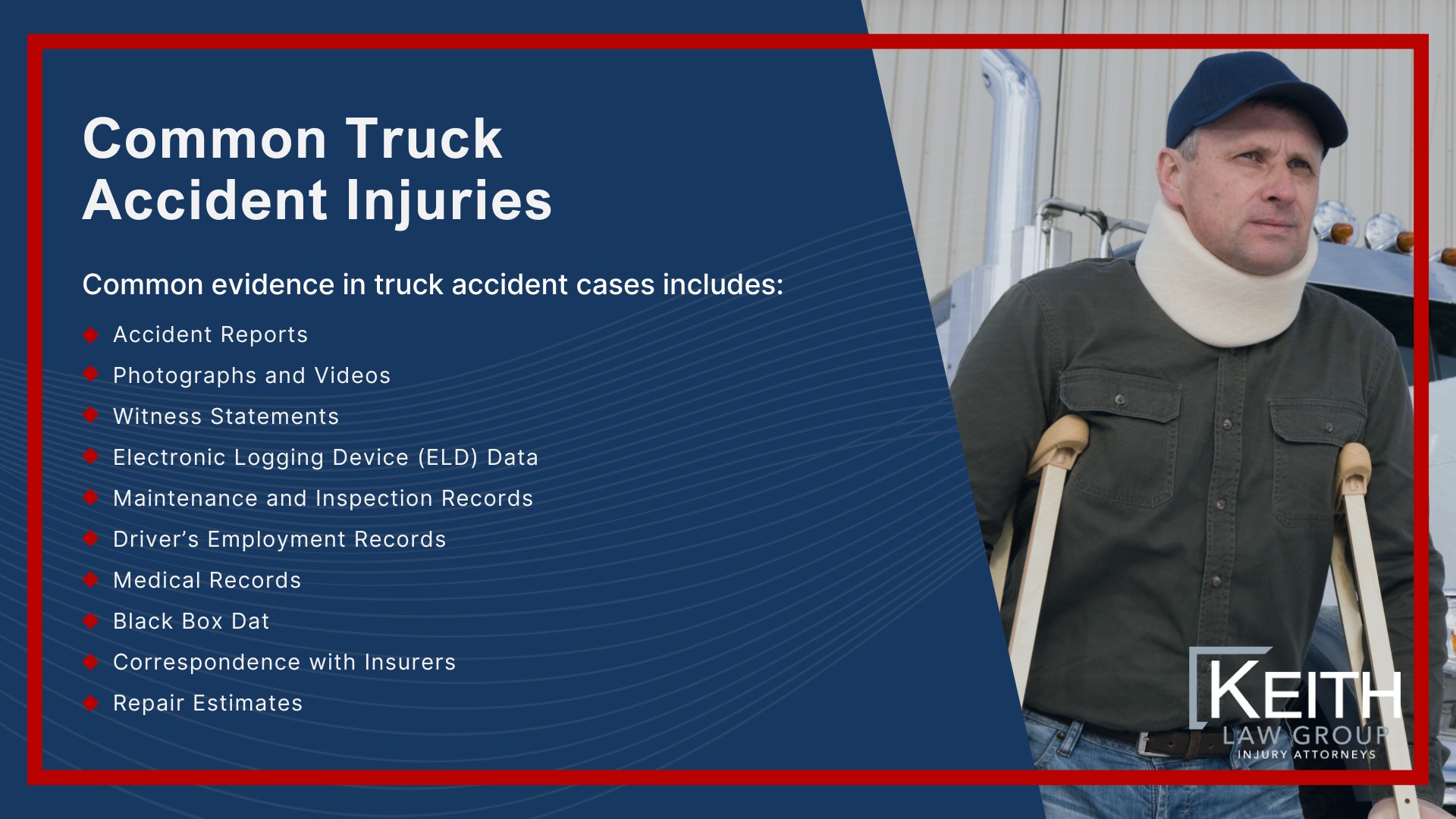 Our Experienced Berryville Truck Accident Lawyers are Prepared to Help You; Meet the Berryville, Arkansas Truck Accident Lawyers from Keith Law Group; Sean Keith; What To Do After a Truck Accident in Berryville, Arkansas; Gathering Evidence for Your Truck Accident Claim; Common Damages in Truck Accident Cases; The Legal Process for Truck Accident Cases in Arkansas; Common Truck Accident Injuries
