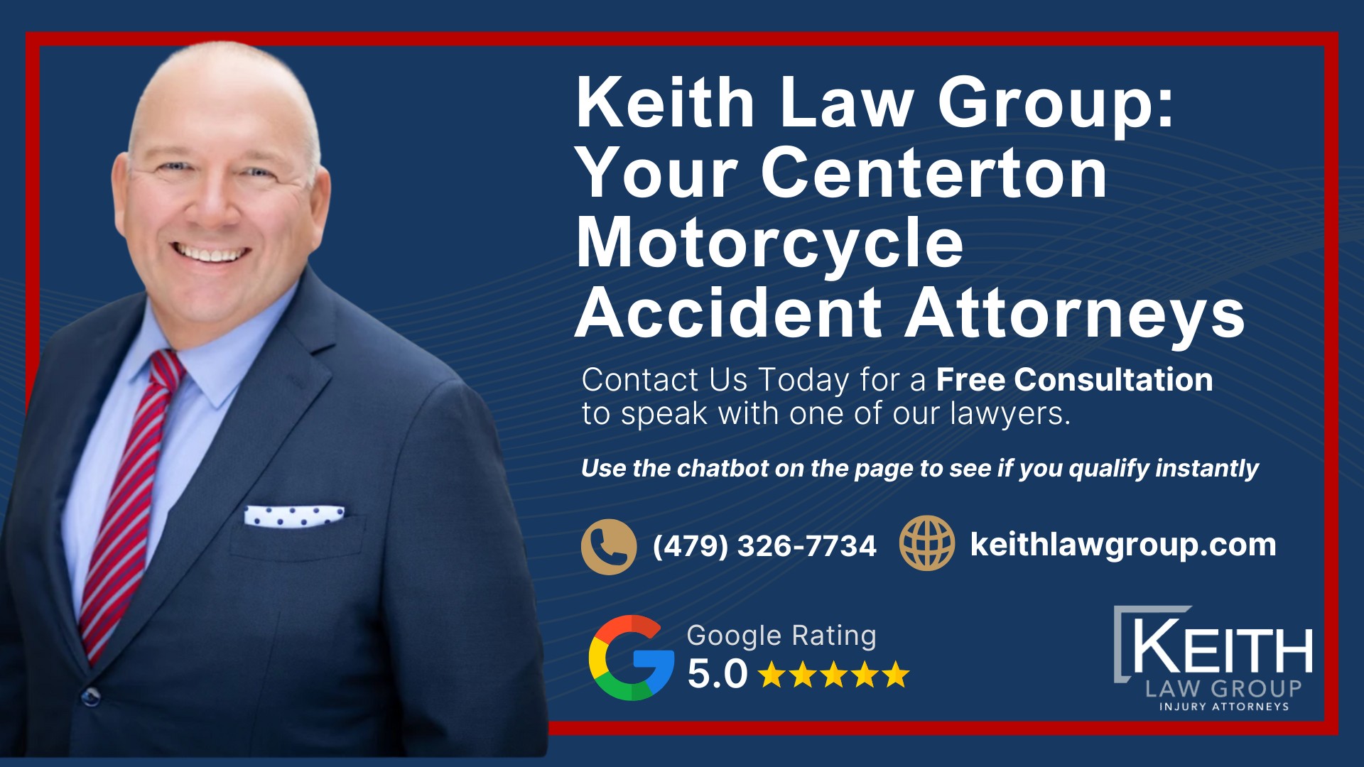 Our Experienced Centerton Motorcycle Accident Lawyers are Prepared to Help You; Meet the Centerton, Arkansas Motorcycle Accident Lawyers at Keith Law Group; Sean Keith; Brynna Barnica; What To Do After a Motorcycle Crash in Centerton, Arkansas; Common Evidence in Motorcycle Accident Cases; Common Damages in a Motorcycle Accident Case; The Legal Process for Motorcycle Accident Claims in Arkansas; Types and Causes of Motorcycle Accidents; Motorcycle Accident Injuries; Keith Law Group_ Your Centerton Motorcycle Accident Attorneys