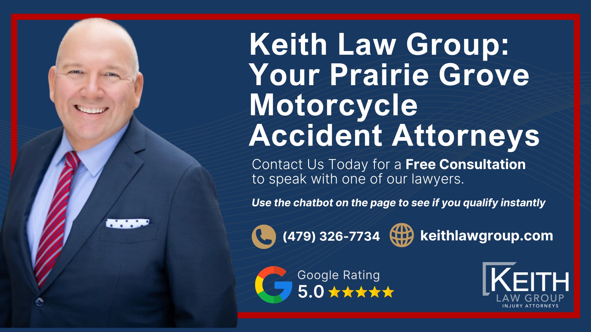 Our Experienced Prairie Grove Motorcycle Accident Lawyers are Prepared to Help You; Meet the Prairie Grove, Arkansas Motorcycle Accident Lawyers at Keith Law Group; Sean Keith; Brynna Barnica; What To Do After a Motorcycle Crash in Prairie Grove, Arkansas; Common Evidence in Motorcycle Accident Cases; Common Damages in a Motorcycle Accident Case; The Legal Process for Motorcycle Accident Claims in Arkansas; Types and Causes of Motorcycle Accidents; Motorcycle Accident Injuries; Keith Law Group_ Your Prairie Grove Motorcycle Accident Attorneys