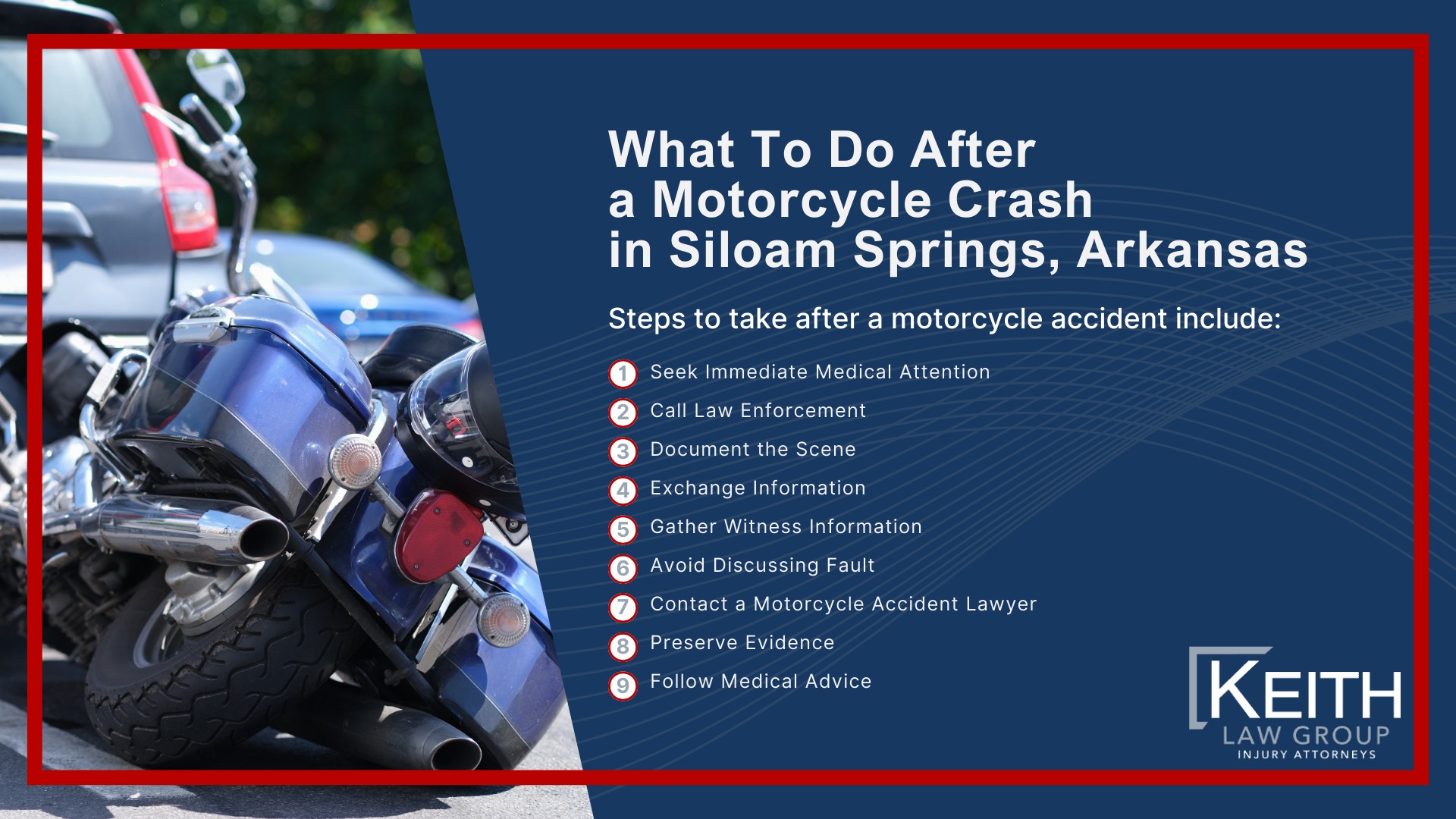 Our Experienced Siloam Springs Motorcycle Accident Lawyers are Prepared to Help You; Meet the Siloam Springs, Arkansas Motorcycle Accident Lawyers at Keith Law Group; Sean Keith; Brynna Barnica; What To Do After a Motorcycle Crash in Siloam Springs, Arkansas