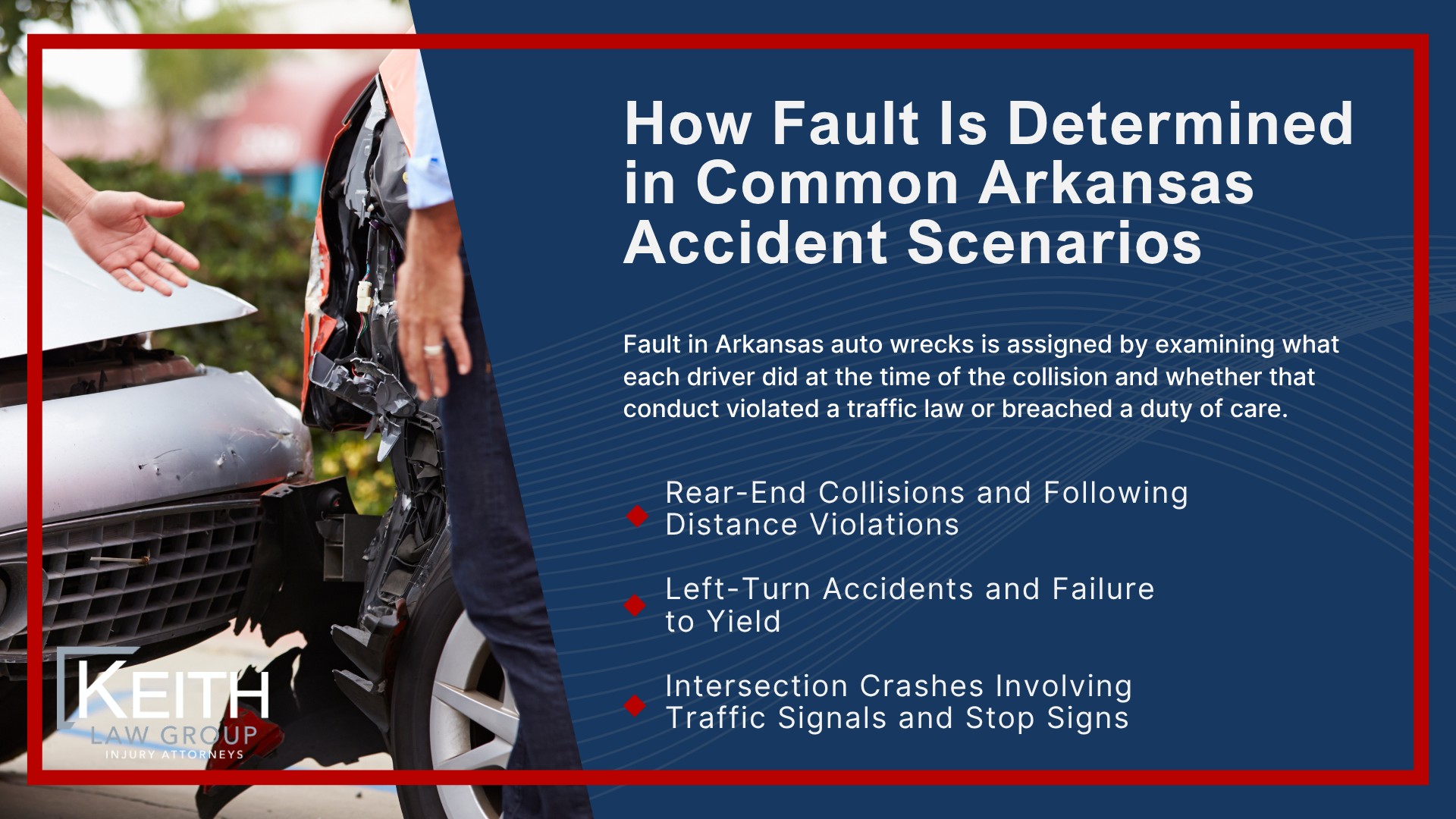 How Fault Is Evaluated After an Arkansas Auto Wreck; The Four Elements Required to Establish Fault; Arkansas as an At-Fault State in Car Accident Cases; Arkansas’s Modified Comparative Fault Rules; Evidence Used to Establish Fault After an Arkansas Auto Accident; How Insurance Companies Determine Fault After a Crash; How Fault Is Determined in Common Arkansas Accident Scenarios