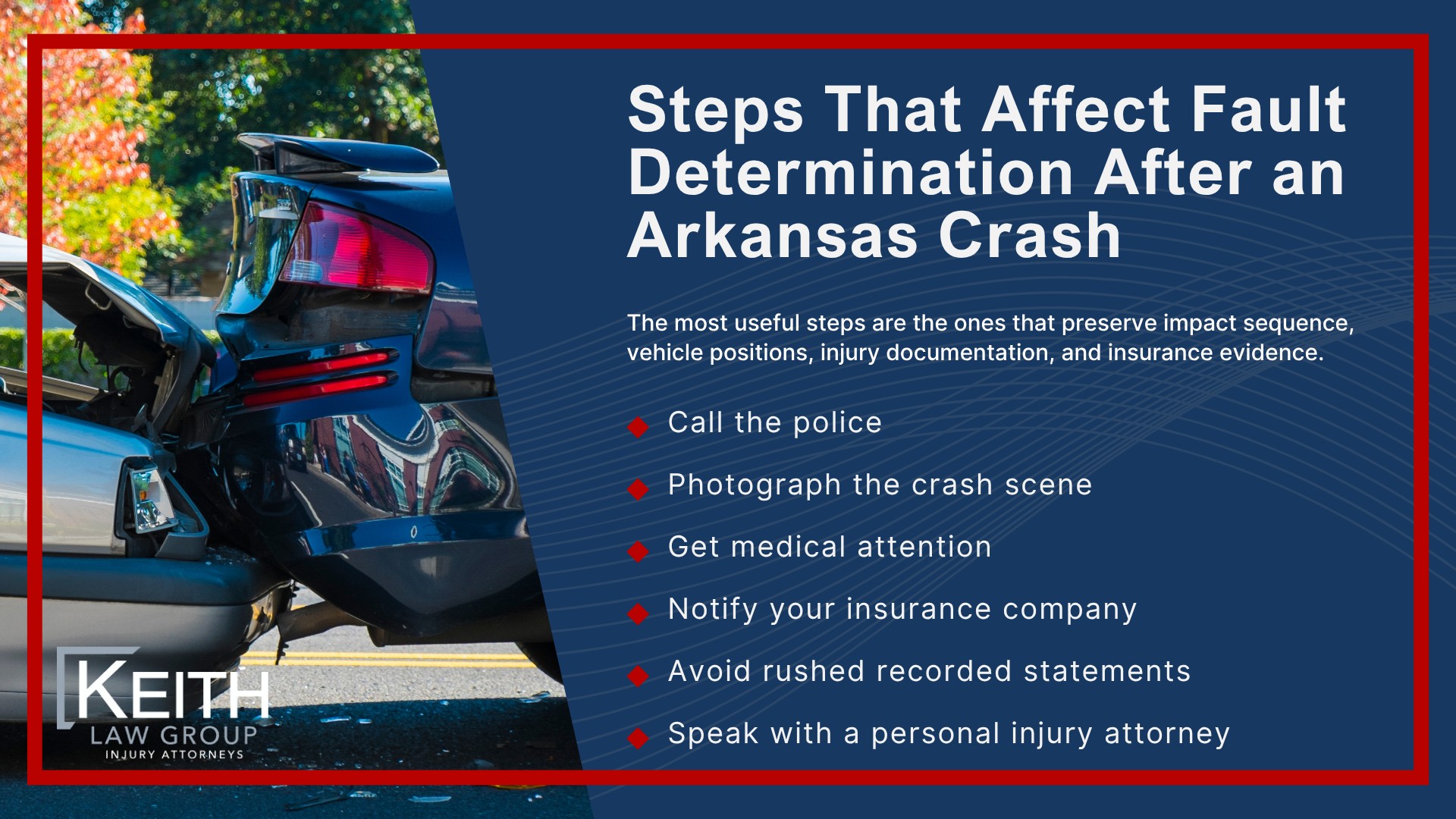 How Multi-Vehicle Crashes Happen in Arkansas; Common Causes of Multi-Vehicle Crashes in Arkansas; Common Injuries in Multi-Vehicle Crashes; Why Injuries Are Often Severe in Multi-Vehicle Crashes; Arkansas Several Liability Law in Multi-Vehicle Accidents; Arkansas Modified Comparative Fault Rules; How Fault Is Determined in a Multi-Vehicle Crash; Evidence Used to Establish Fault in a Multi-Vehicle Accident; Parties That May Be Held Liable in a Multi-Vehicle Accident; Insurance Coverage in Arkansas Multi-Vehicle Accident Claims; How Fault Is Determined When the Middle Car Is Pushed Forward; Steps That Affect Fault Determination After an Arkansas Crash