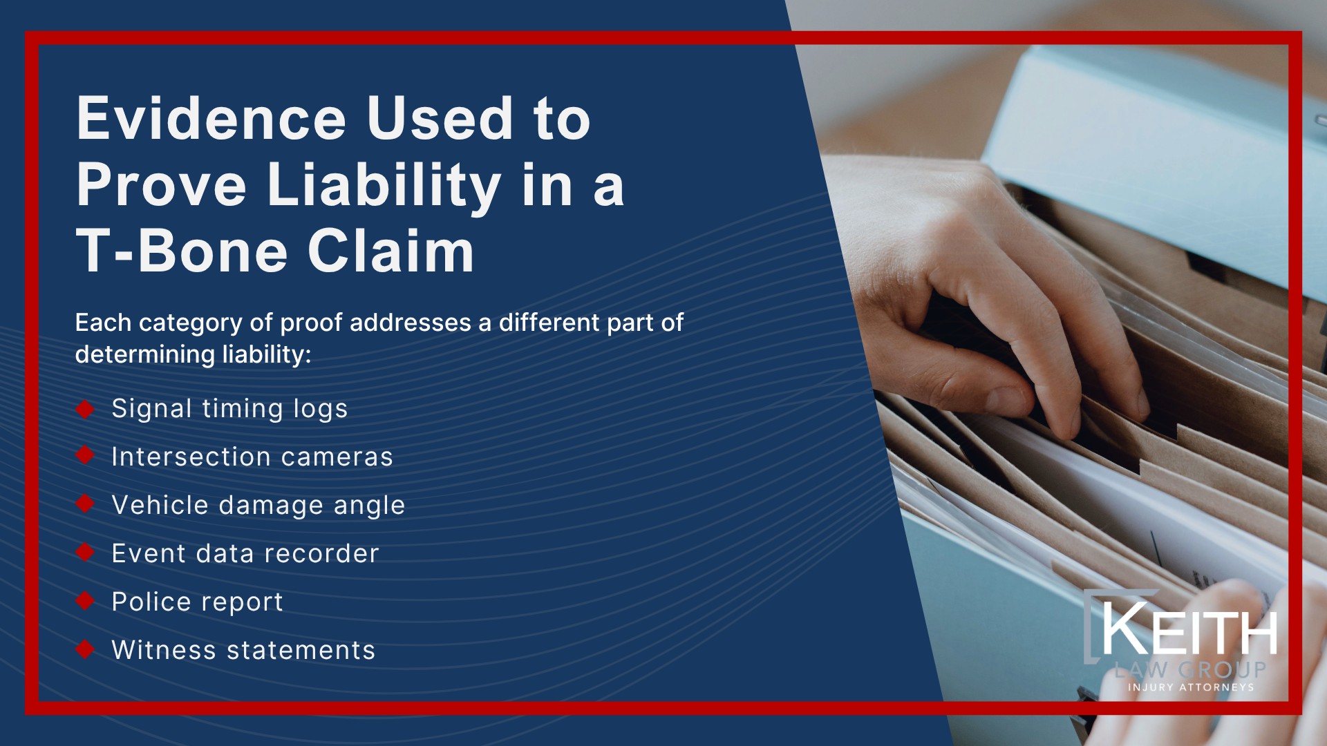 What Is a T-Bone Accident; Common Causes of T-Bone Collisions; Parties Who May Be Held Liable for a T-Bone Crash; Liability in Common T-Bone Scenarios; Evidence Used to Prove Liability in a T-Bone Claim